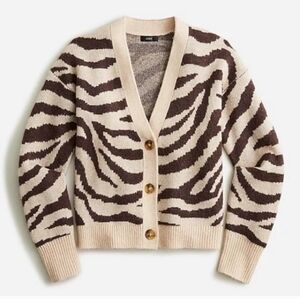 J. Crew Wool Alpaca Ribbed V-Neck  Cardigan in Zebra Stripe Sweater sz XXL